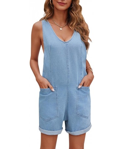 Womens High Roller Shortall Denim Romper Casual Sleeveless Loose Jeans Overalls Shorts Jumpsuits with Pockets Light Blue $20....