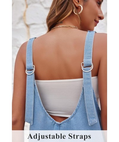 Womens High Roller Shortall Denim Romper Casual Sleeveless Loose Jeans Overalls Shorts Jumpsuits with Pockets Light Blue $20....