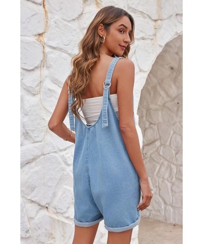 Womens High Roller Shortall Denim Romper Casual Sleeveless Loose Jeans Overalls Shorts Jumpsuits with Pockets Light Blue $20....