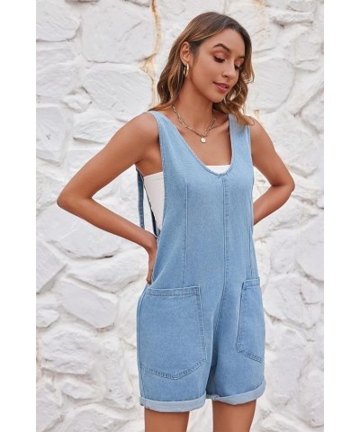 Womens High Roller Shortall Denim Romper Casual Sleeveless Loose Jeans Overalls Shorts Jumpsuits with Pockets Light Blue $20....