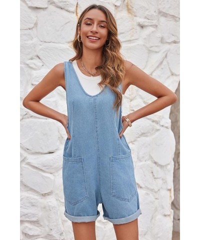 Womens High Roller Shortall Denim Romper Casual Sleeveless Loose Jeans Overalls Shorts Jumpsuits with Pockets Light Blue $20....