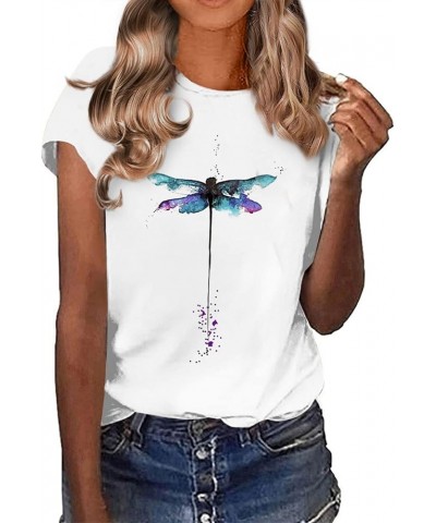 Summer Tops for Women,Womens Short Sleeve Tops Cute Graphic Tees Butterfly Print Tops Casual Crew Neck T Shirt Sports 01-blue...