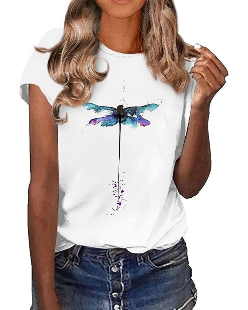 Summer Tops for Women,Womens Short Sleeve Tops Cute Graphic Tees Butterfly Print Tops Casual Crew Neck T Shirt Sports 01-blue...