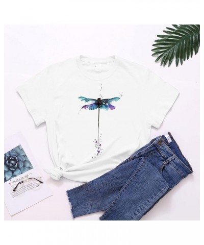 Summer Tops for Women,Womens Short Sleeve Tops Cute Graphic Tees Butterfly Print Tops Casual Crew Neck T Shirt Sports 01-blue...