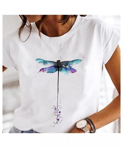 Summer Tops for Women,Womens Short Sleeve Tops Cute Graphic Tees Butterfly Print Tops Casual Crew Neck T Shirt Sports 01-blue...