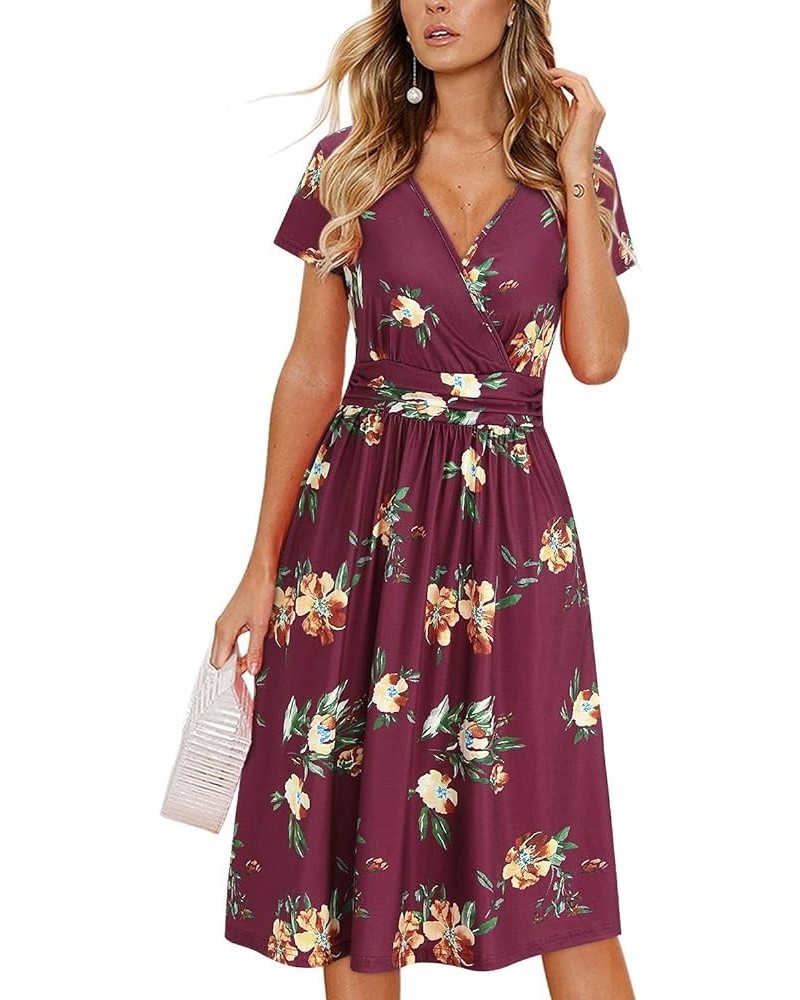 Women's Summer Short Sleeve V-Neck Floral Short Party Dress with Pockets Short Sleeve Floral-r $12.60 Dresses