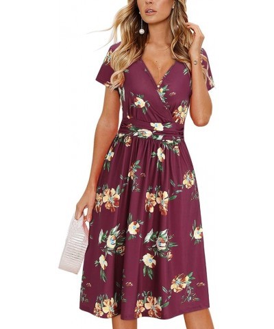 Women's Summer Short Sleeve V-Neck Floral Short Party Dress with Pockets Short Sleeve Floral-r $12.60 Dresses