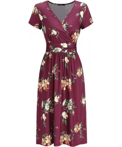 Women's Summer Short Sleeve V-Neck Floral Short Party Dress with Pockets Short Sleeve Floral-r $12.60 Dresses