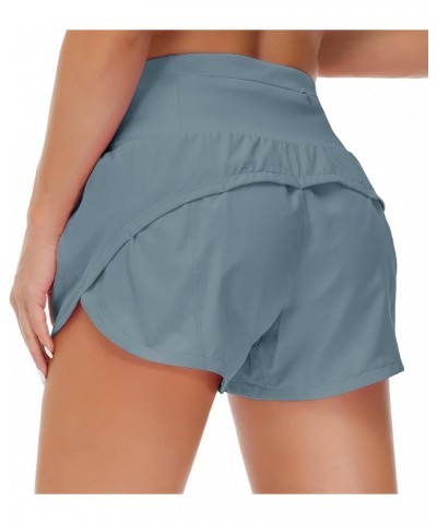 Women's High Waisted Running Shorts with Liner Quick Dry Athletic Workout Shorts Zipper Pockets Denim Blue $16.79 Shorts