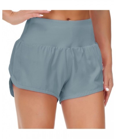 Women's High Waisted Running Shorts with Liner Quick Dry Athletic Workout Shorts Zipper Pockets Denim Blue $16.79 Shorts