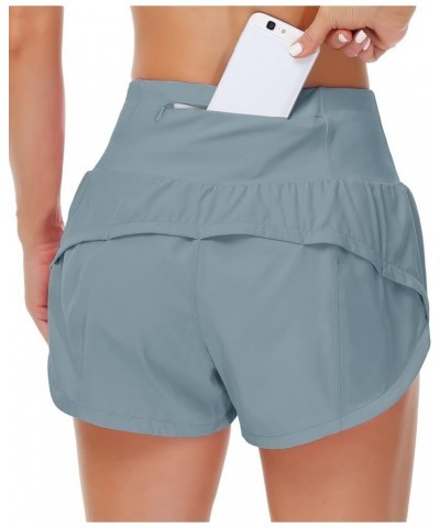 Women's High Waisted Running Shorts with Liner Quick Dry Athletic Workout Shorts Zipper Pockets Denim Blue $16.79 Shorts