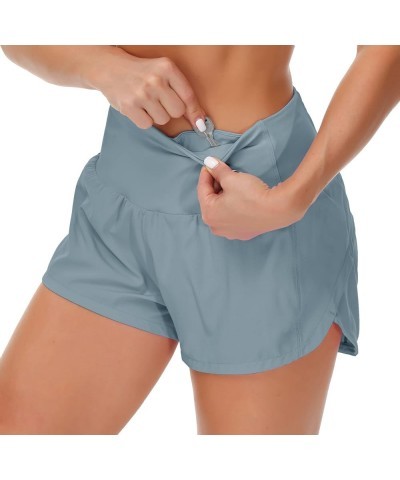 Women's High Waisted Running Shorts with Liner Quick Dry Athletic Workout Shorts Zipper Pockets Denim Blue $16.79 Shorts