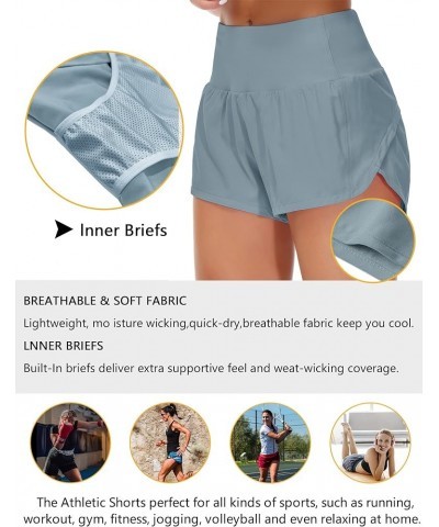 Women's High Waisted Running Shorts with Liner Quick Dry Athletic Workout Shorts Zipper Pockets Denim Blue $16.79 Shorts