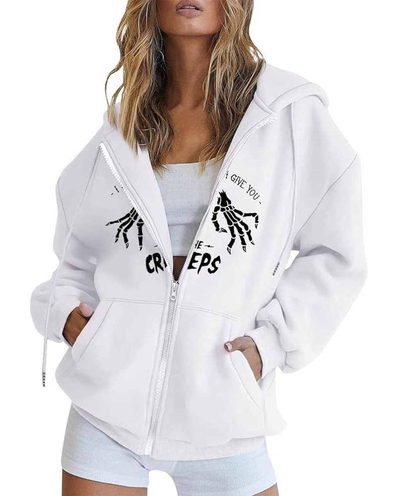 Fall Sweatshirts for Women Zip Up Hoodies Oversized Sweatshirt Y2K Clothing Casual Drawstring Jacket with Pockets 5-white $9....