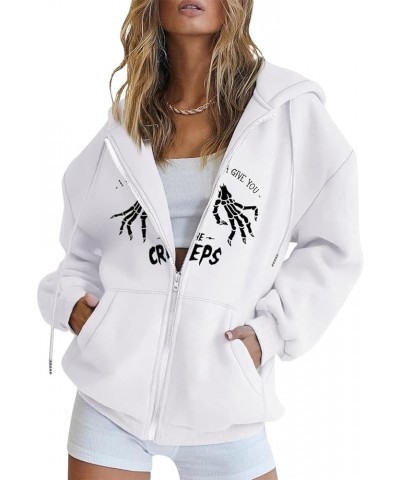 Fall Sweatshirts for Women Zip Up Hoodies Oversized Sweatshirt Y2K Clothing Casual Drawstring Jacket with Pockets 5-white $9....