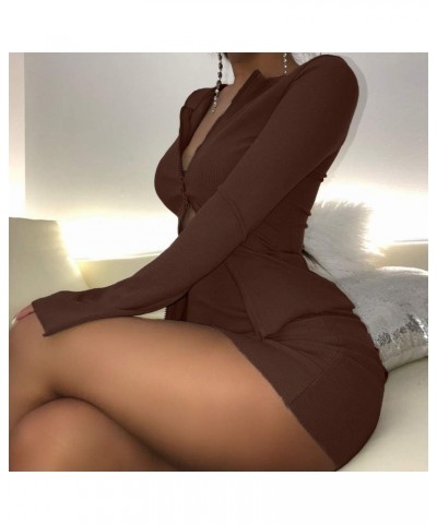 Ribbed Tops and Skirts Sets Double Zipper Tracksuits Women 2 Piece Outfits Clubwear Ladies's Suits Brown $15.30 Activewear