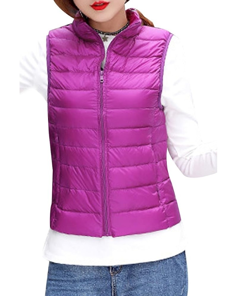 Womens Packable Down Vest Solid Color Lightweight Outwear Zipper Puffer Vest Jackets Purple $17.67 Jackets