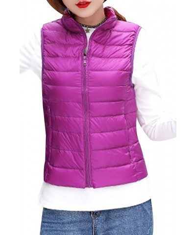 Womens Packable Down Vest Solid Color Lightweight Outwear Zipper Puffer Vest Jackets Purple $17.67 Jackets