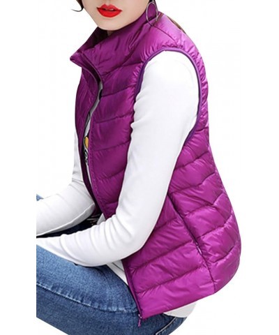 Womens Packable Down Vest Solid Color Lightweight Outwear Zipper Puffer Vest Jackets Purple $17.67 Jackets