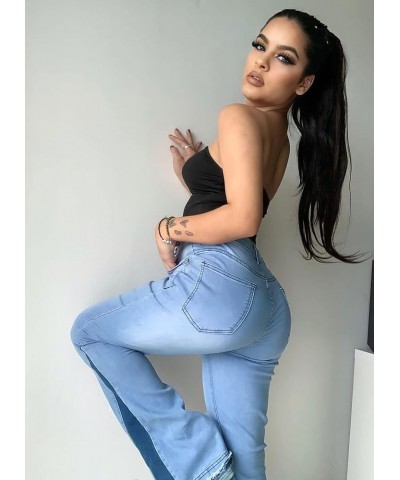 Bell Bottom Jeans for Women High Waisted Jeans for Women Stretchy Flare Denim Jeans Y2K Jeans Light Blue $16.45 Jeans