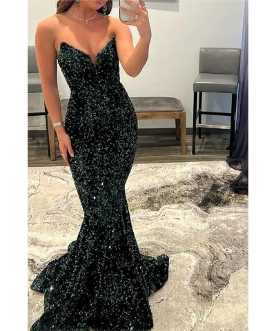 Mermaid Sequin Prom Dress with Train Sparkly Strapless V-Neck Backless Evening Formal Ball Gown Gold $37.79 Dresses