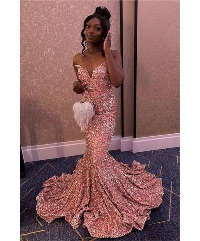 Mermaid Sequin Prom Dress with Train Sparkly Strapless V-Neck Backless Evening Formal Ball Gown Gold $37.79 Dresses