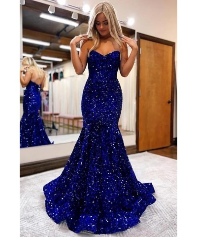 Mermaid Sequin Prom Dress with Train Sparkly Strapless V-Neck Backless Evening Formal Ball Gown Gold $37.79 Dresses