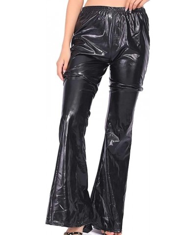 Women's Shiny Metallic Shinny Flared Pants High Waist Stretchy Bell Bottom Trousers Ruffle Hem 70s Vintage Disco Leggings 24-...