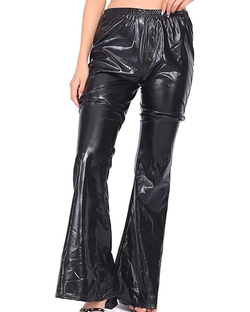 Women's Shiny Metallic Shinny Flared Pants High Waist Stretchy Bell Bottom Trousers Ruffle Hem 70s Vintage Disco Leggings 24-...