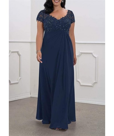 V-Neck Lace Mother of The Bride Dresses Short Sleeves Chiffon Applique Evening Formal Gowns for Women Silver $39.74 Dresses