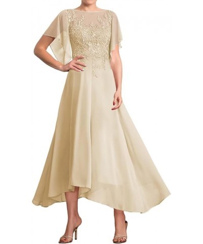 Tea Length Mother of The Bride Dresses for Wedding Lace Appliques Wedding Dresses for Bride with Flutter Sleeve Regency $19.7...