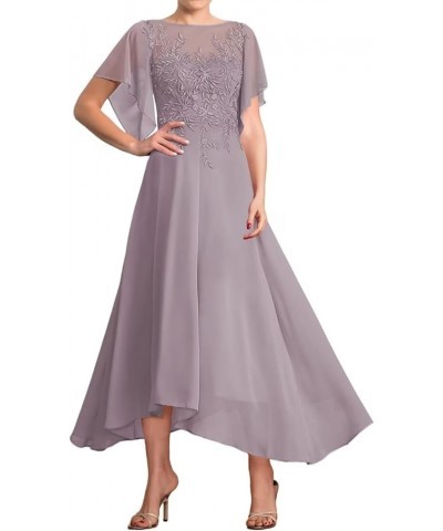 Tea Length Mother of The Bride Dresses for Wedding Lace Appliques Wedding Dresses for Bride with Flutter Sleeve Regency $19.7...