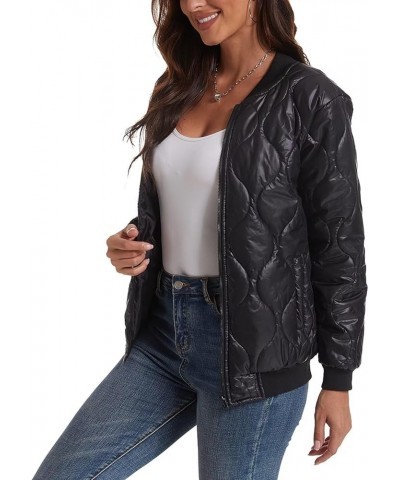 Women's Diamond Quilted Jacket Lightweight Windproof Zip Up Casual Bomber Jacket With Pockets Le-black $20.04 Jackets