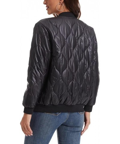 Women's Diamond Quilted Jacket Lightweight Windproof Zip Up Casual Bomber Jacket With Pockets Le-black $20.04 Jackets