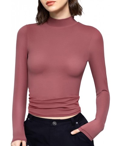 Women's Long Sleeve T Shirts Mock Turtleneck Slim Fit Tops Sexy Basic Tee Smoke Cloud Pro Collection Marsala $17.97 T-Shirts