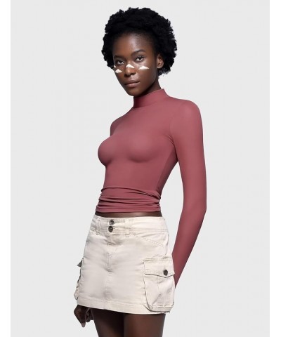 Women's Long Sleeve T Shirts Mock Turtleneck Slim Fit Tops Sexy Basic Tee Smoke Cloud Pro Collection Marsala $17.97 T-Shirts