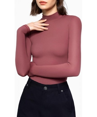 Women's Long Sleeve T Shirts Mock Turtleneck Slim Fit Tops Sexy Basic Tee Smoke Cloud Pro Collection Marsala $17.97 T-Shirts