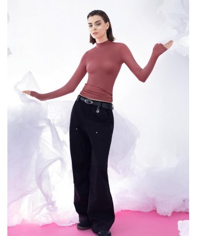 Women's Long Sleeve T Shirts Mock Turtleneck Slim Fit Tops Sexy Basic Tee Smoke Cloud Pro Collection Marsala $17.97 T-Shirts