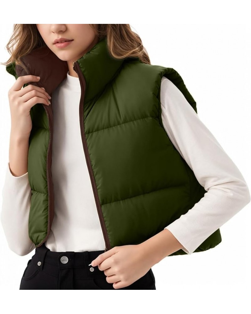 Womens Cropped Puffer Vests Lightweight Reversible Sleeveless Jackets Zip Up Padded Gilet Winter Y2k Puffy Crop Tops 1-coffee...