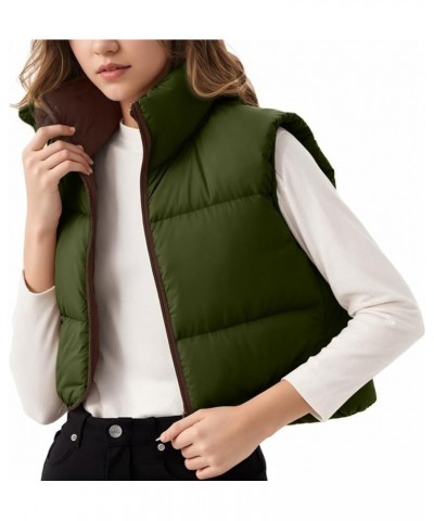 Womens Cropped Puffer Vests Lightweight Reversible Sleeveless Jackets Zip Up Padded Gilet Winter Y2k Puffy Crop Tops 1-coffee...