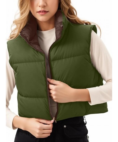 Womens Cropped Puffer Vests Lightweight Reversible Sleeveless Jackets Zip Up Padded Gilet Winter Y2k Puffy Crop Tops 1-coffee...