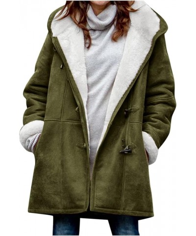 Womens Winter Coats Soft Fleece Lined Faux Suede Duffle Coat with Pockets Solid Hooded Jackets Army Green 1 $12.52 Coats