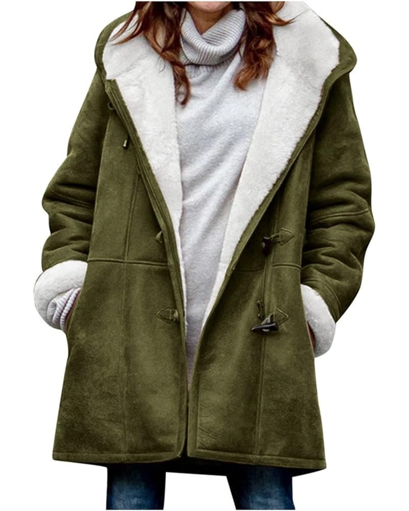 Womens Winter Coats Soft Fleece Lined Faux Suede Duffle Coat with Pockets Solid Hooded Jackets Army Green 1 $12.52 Coats