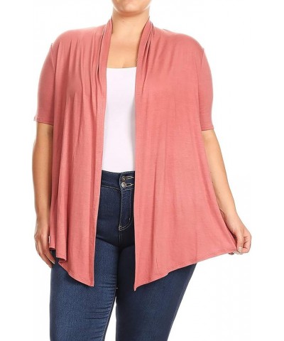 Women's Plus Size Solid Print Casual Short Sleeve Draped Open Front Cardigan/Made in USA Mcd00100 Dusty Pink2 $12.73 Sweaters