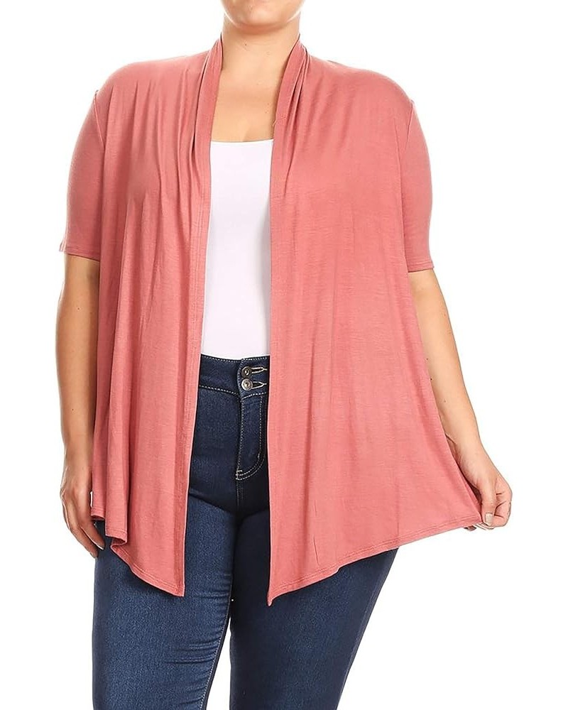 Women's Plus Size Solid Print Casual Short Sleeve Draped Open Front Cardigan/Made in USA Mcd00100 Dusty Pink2 $12.73 Sweaters