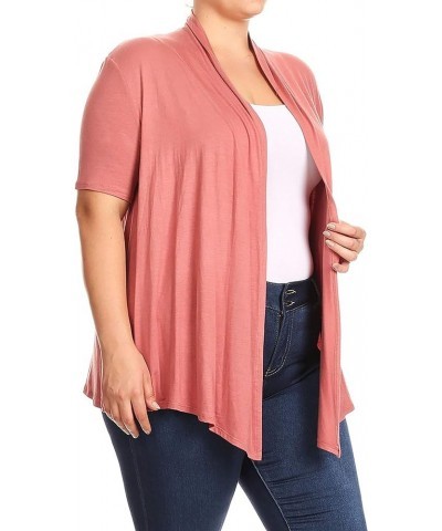 Women's Plus Size Solid Print Casual Short Sleeve Draped Open Front Cardigan/Made in USA Mcd00100 Dusty Pink2 $12.73 Sweaters