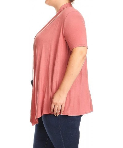 Women's Plus Size Solid Print Casual Short Sleeve Draped Open Front Cardigan/Made in USA Mcd00100 Dusty Pink2 $12.73 Sweaters