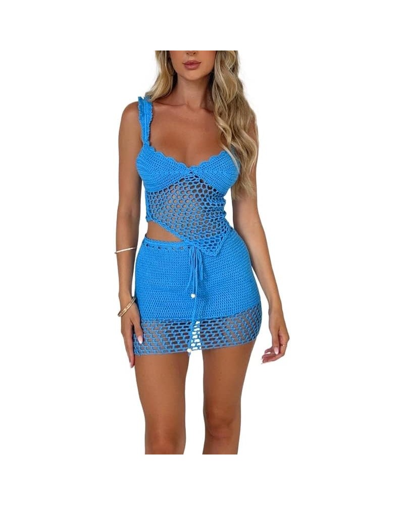 Women Sexy Mini Skirt Set Y2k Strapless Tube Top Bodycon Skirt 2 Piece Outfits Dress Solid Party Club Streetwear D3-blue $10....