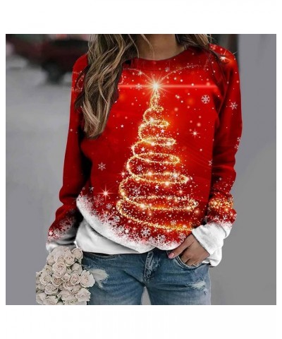 Women's Christmas Crewneck Sweatshirt Casual Fashion Print Long Sleeve O Neck Pullover Top Blouse Sweatshirt 3-hot Pink $10.1...