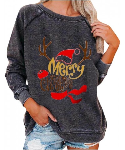 Christmas Sweatshirts for Women 2022 Fashion Red Wine Glass Print Long Sleeve Pullover Xmas Casual Crew Neck Tops A 14 Dark G...